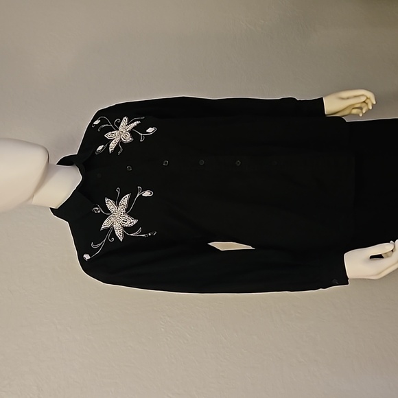 VTG GITANO 1980's Black Floral Jeweled Bedazzled Cowboy Core Button Down Shirt - Picture 2 of 9
